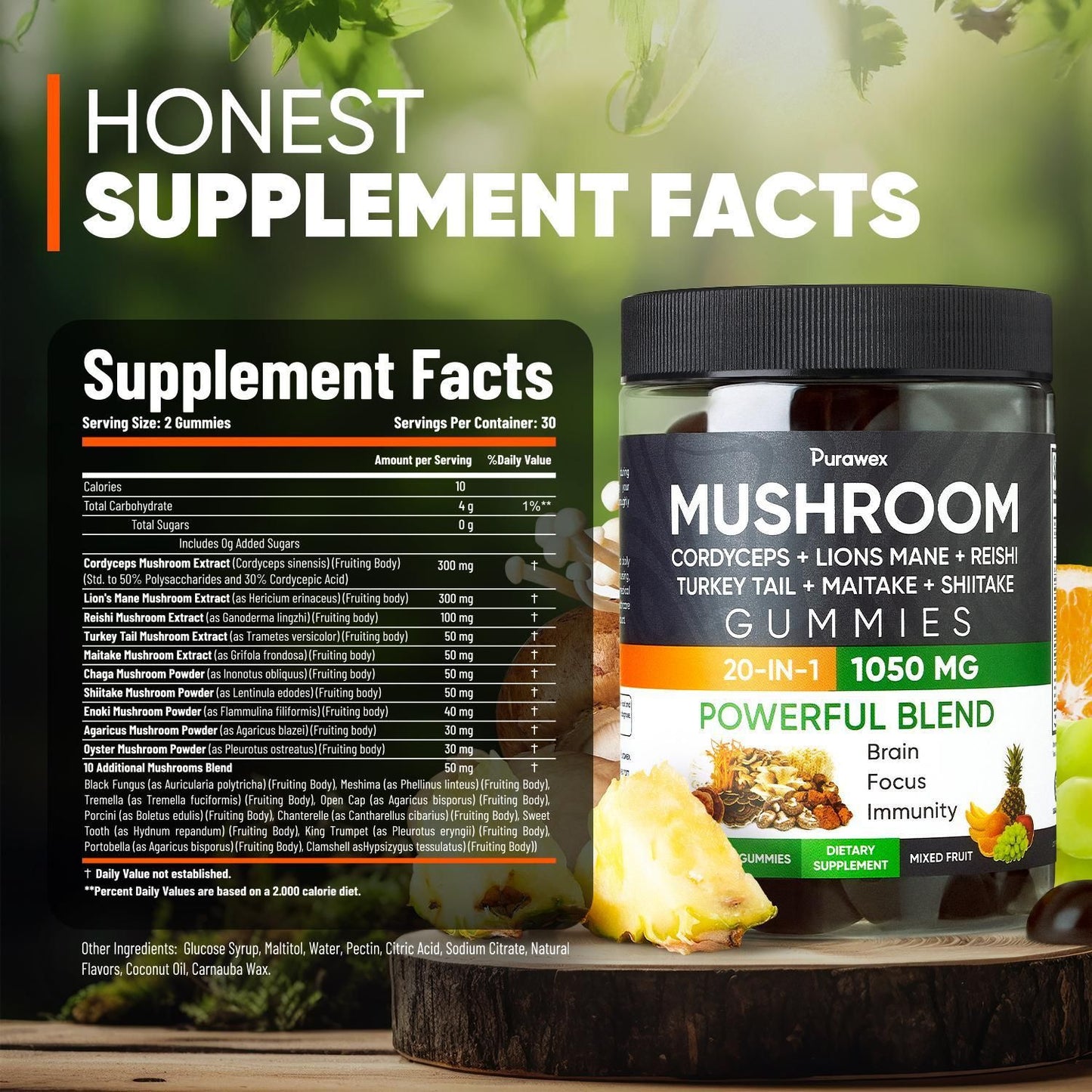 Mushroom Gummies 20 in 1 Mushroom Complex 1050 MG