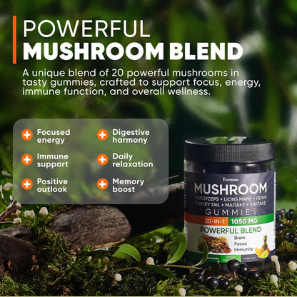 Mushroom Gummies 20 in 1 Mushroom Complex 1050 MG