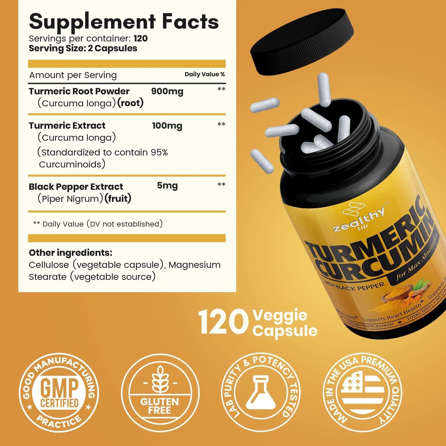 Turmeric Supplement Mood Mobility and Joint Support Supplement 120 Capsules